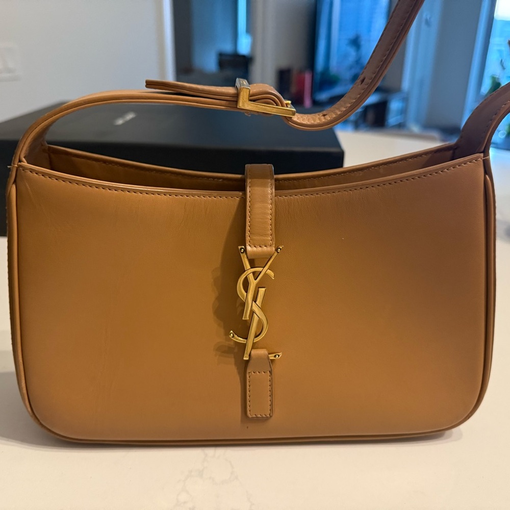 Yves Saint Laurent Camel Shoulder Bag with Gold Logo